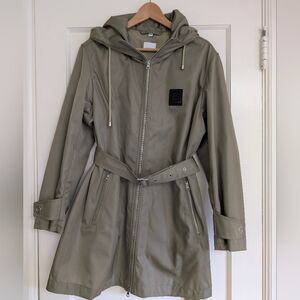 Burberry Hooded Belted Nylon Green Trench - NWOT Size 8